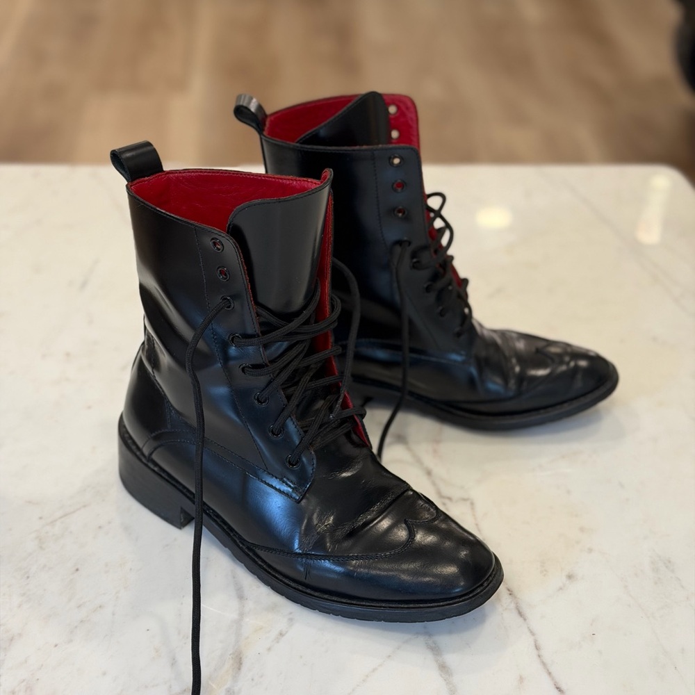Handmade Genuine Leather Boots Black Red - Teaser Tabi Style - EU 36 US 6